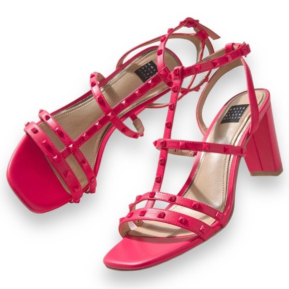 White House Black Market Shoes - WHBM Strappy Studded Mid-Heel Womens Sandal Brooklyn Azalea Pink Size 6.5